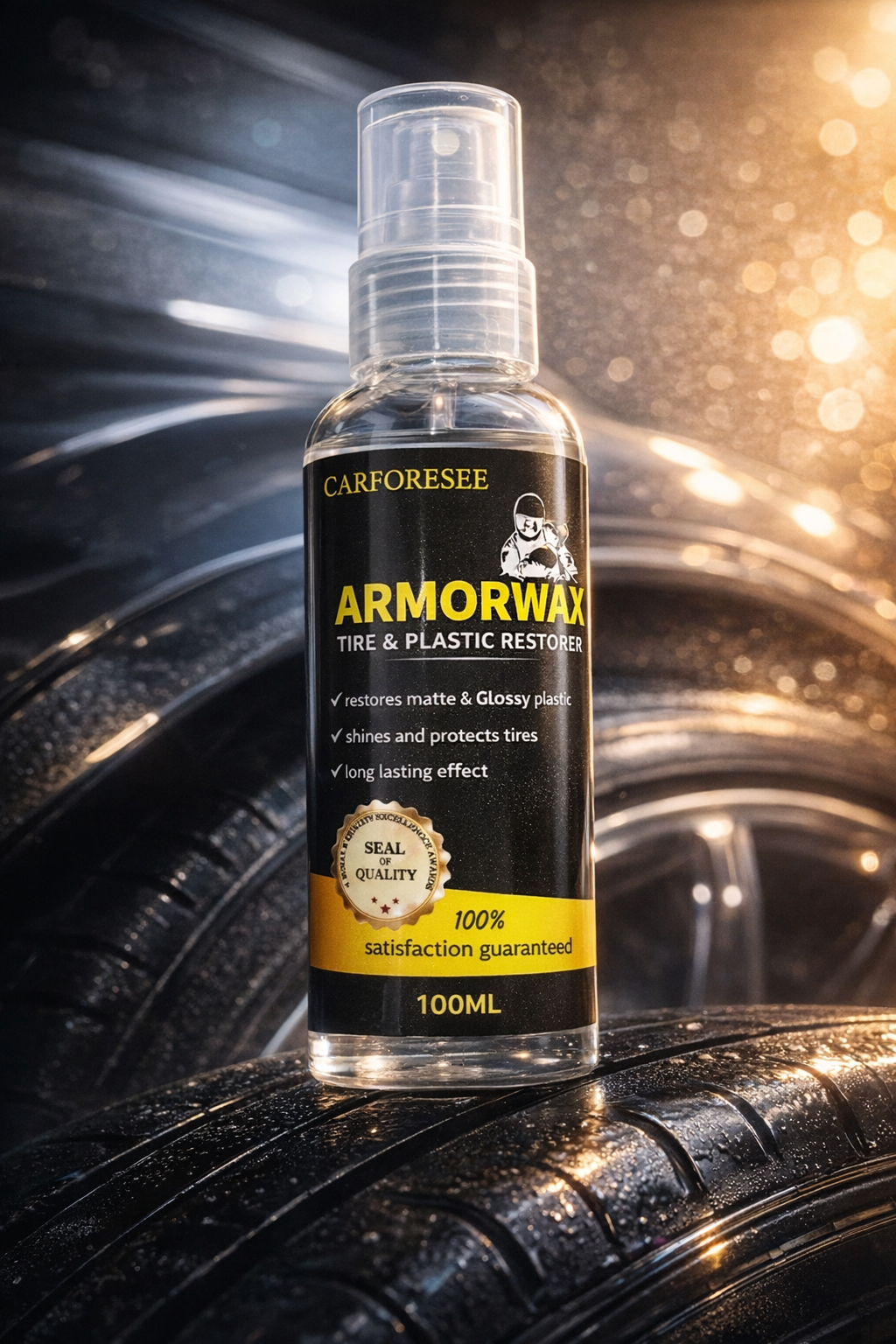 🛞 Soin rénovateur noir pour pneus & plastiques – 100 ml